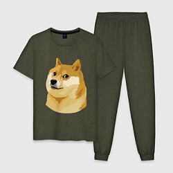 Пижама хлопковая мужская Doge цвета меланж-хаки — фото 1