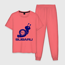 Пижама хлопковая мужская Subaru, цвет: коралловый