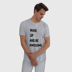 Пижама хлопковая мужская Wake up and be awesome, цвет: меланж — фото 2