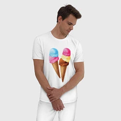 Пижама хлопковая мужская Мороженое, цвет: белый — фото 2
