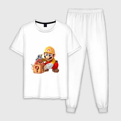 Пижама хлопковая мужская Super Mario: Builder, цвет: белый
