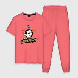 Пижама хлопковая мужская NHL: Anaheim Ducks, цвет: коралловый