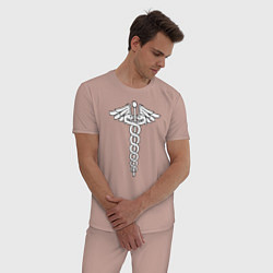 Пижама хлопковая мужская Эмблема, цвет: пыльно-розовый — фото 2