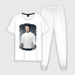 Пижама хлопковая мужская David Beckham, цвет: белый