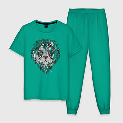 Пижама хлопковая мужская Расписной лев, цвет: зеленый