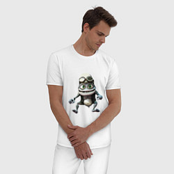 Пижама хлопковая мужская Сумасшедшая лягушка гонщик, цвет: белый — фото 2