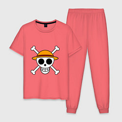 Пижама хлопковая мужская Весёлый Роджер Мугивар, цвет: коралловый