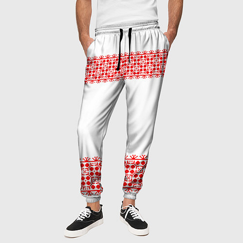 Мужские брюки Славянский орнамент (на белом) / 3D-принт – фото 3
