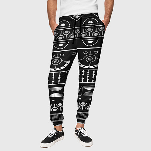 Мужские брюки Black and White ethnic / 3D-принт – фото 3