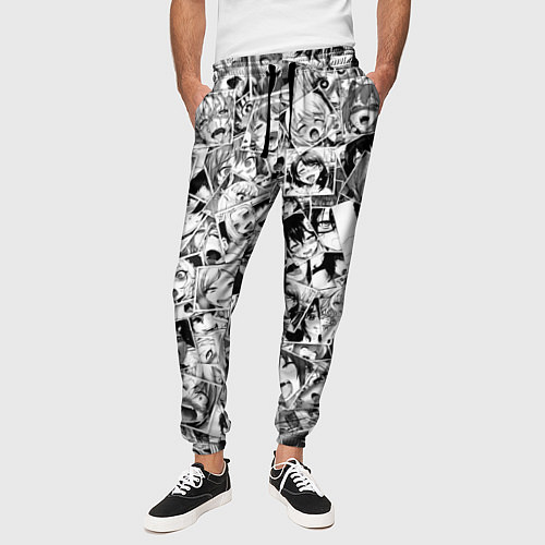 Мужские брюки Ahegao: Black & White / 3D-принт – фото 3
