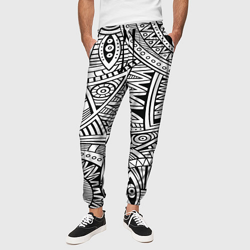 Мужские брюки Черно-белая этника / 3D-принт – фото 3