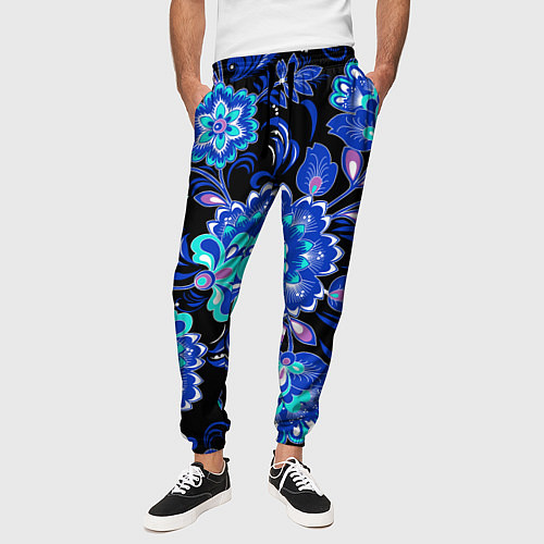 Мужские брюки Синяя хохлома / 3D-принт – фото 3
