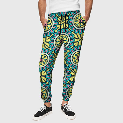 Мужские брюки Хризантемы: бирюзовый узор / 3D-принт – фото 3