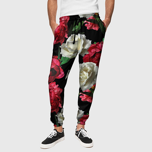 Мужские брюки Красные и белые розы / 3D-принт – фото 3