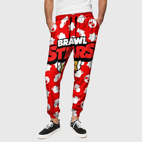 Мужские брюки Brawl Stars: Red & White / 3D-принт – фото 3