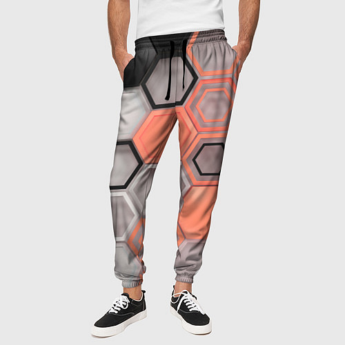Мужские брюки Объемные соты абстрактные / 3D-принт – фото 3