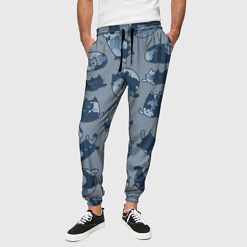 Мужские брюки Камуфляж с котиками серо-голубой / 3D-принт – фото 3