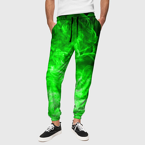 Мужские брюки ОГОНЬ GREEN NEON / 3D-принт – фото 3