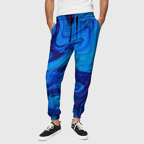 Мужские брюки Абстракция синяя с голубым / 3D-принт – фото 3