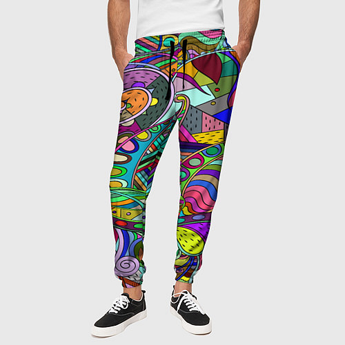 Мужские брюки Дудлы узор разноцветный хиппи / 3D-принт – фото 3