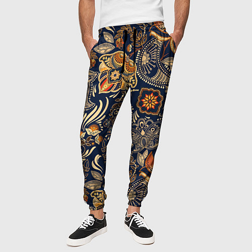 Мужские брюки Узор орнамент цветы этно / 3D-принт – фото 3