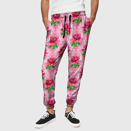 Мужские брюки Декор из нежных роз / 3D-принт – фото 3