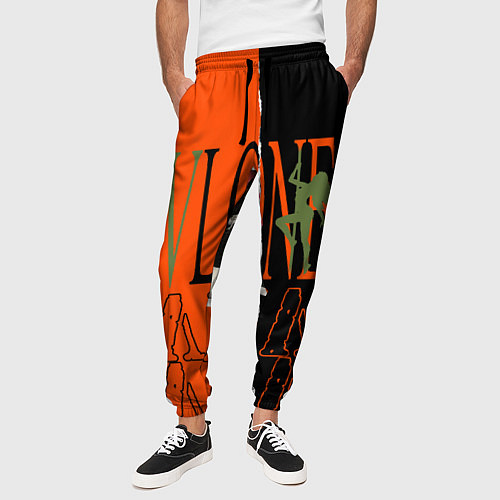 Мужские брюки V lone orange dark logo / 3D-принт – фото 3