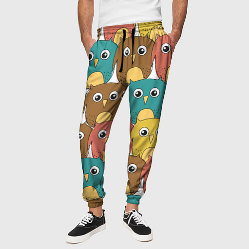 Мужские брюки Разноцветные совы / 3D-принт – фото 3