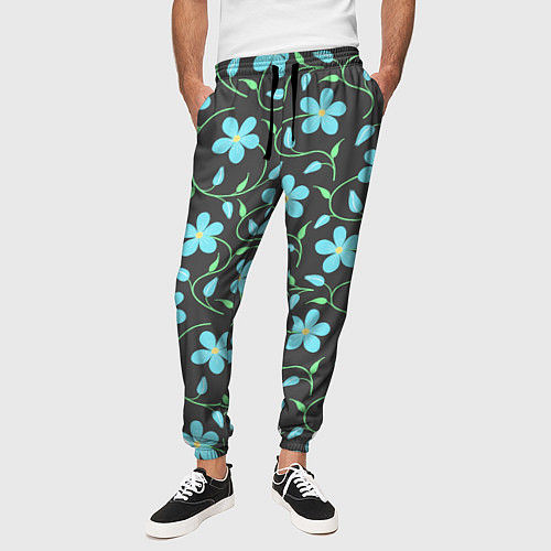 Мужские брюки Цветочный узор на темном фоне / 3D-принт – фото 3