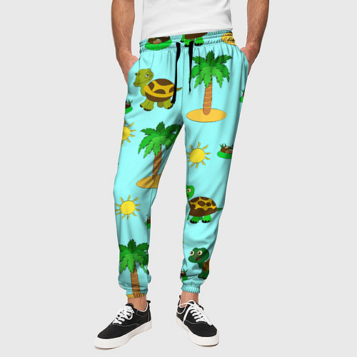 Мужские брюки Черепашки и пальмы / 3D-принт – фото 3