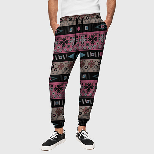 Мужские брюки Этнический полосатый орнамент / 3D-принт – фото 3