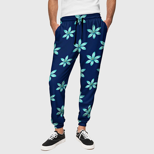 Мужские брюки Цветы Голубые / 3D-принт – фото 3