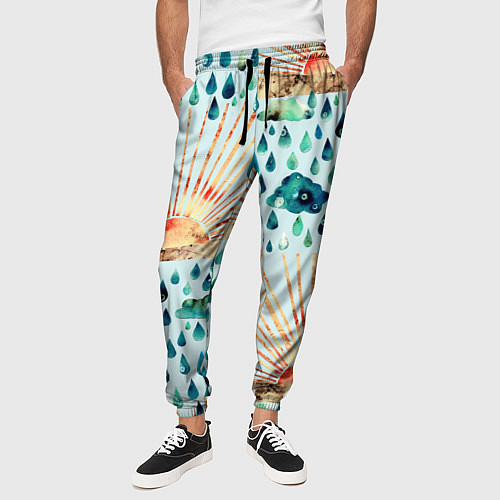 Мужские брюки Осенний паттерн: Дождь и солнце / 3D-принт – фото 3
