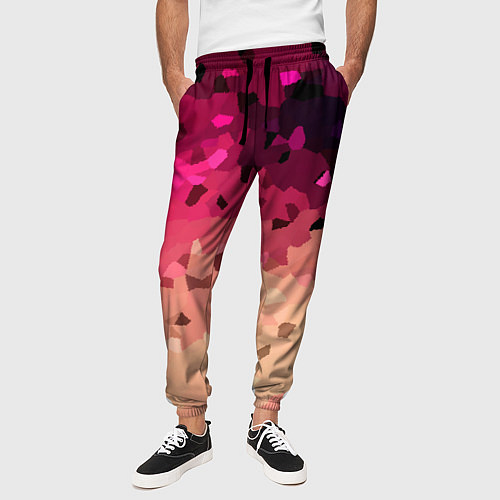 Мужские брюки Бежево-малиновый абстрактный / 3D-принт – фото 3