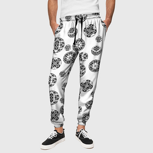 Мужские брюки Черно-белый геометрический узор / 3D-принт – фото 3