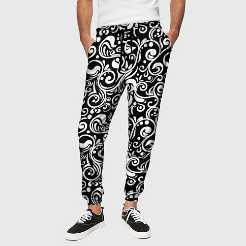 Мужские брюки Черно-белая роспись / 3D-принт – фото 3