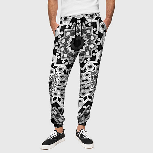Мужские брюки Черно-белый орнамент / 3D-принт – фото 3