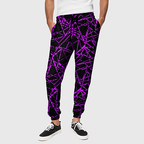 Мужские брюки Фиолетово-черный абстрактный узор / 3D-принт – фото 3