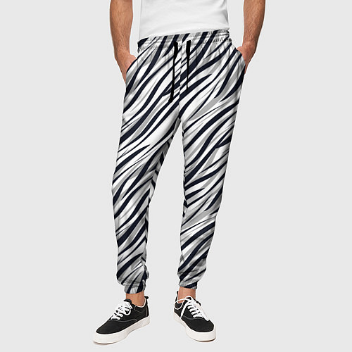 Мужские брюки Черно-белый полосатый тигровый / 3D-принт – фото 3