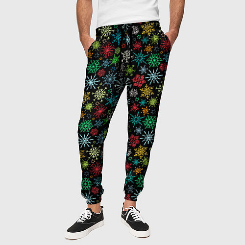 Мужские брюки Разноцветные Снежинки / 3D-принт – фото 3