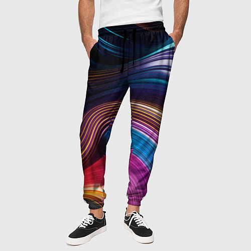 Мужские брюки Цветные неоновые волны / 3D-принт – фото 3