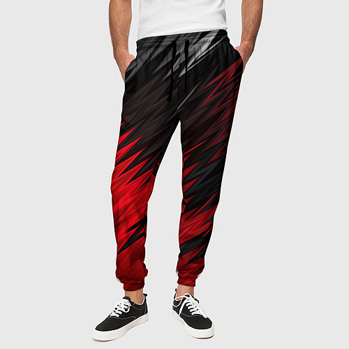 Мужские брюки ЧЁРНО КРАСНЫЕ КРАСКИ RED BLACK STRIPES / 3D-принт – фото 3
