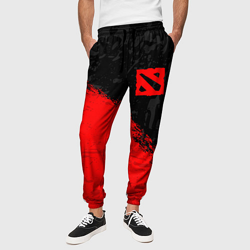 Мужские брюки DOTA 2 RED LOGO, БРЫЗГИ КРАСОК / 3D-принт – фото 3