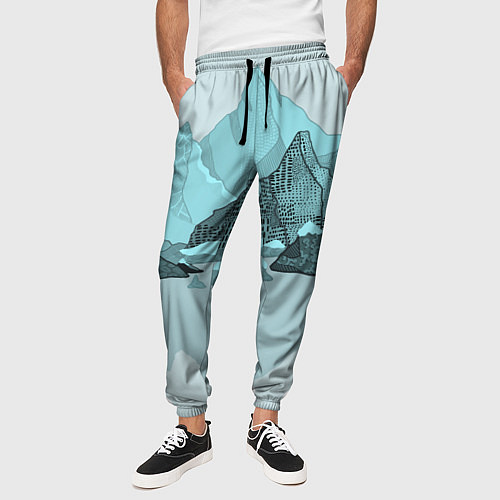 Мужские брюки Голубой горный пейзаж с темно-серыми тенями / 3D-принт – фото 3