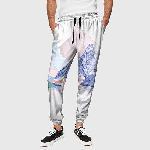Мужские брюки Разноцветные пастельные оттенки гор в отражении во / 3D-принт – фото 3