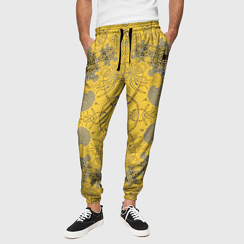 Мужские брюки Коллекция Фрактальная мозаика Желтый на черном 573 / 3D-принт – фото 3
