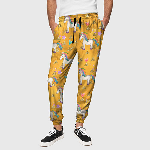 Мужские брюки Единороги на желтом фоне / 3D-принт – фото 3
