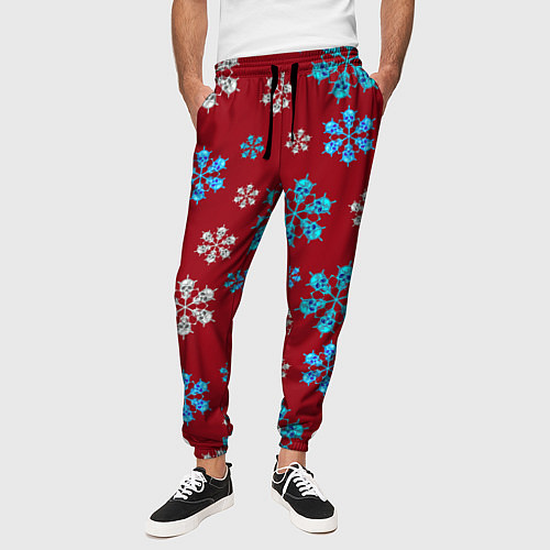Мужские брюки Снежинки Черепа красный / 3D-принт – фото 3