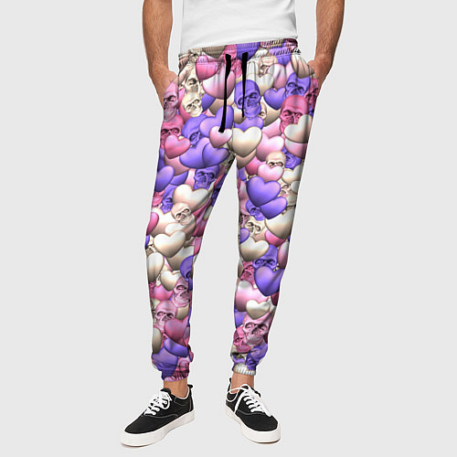 Мужские брюки Сердечки-черепушки / 3D-принт – фото 3