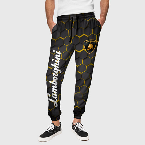 Мужские брюки Lamborghini - Золотые соты / 3D-принт – фото 3